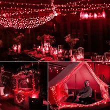 JMEXSUSS 33ft 100 LED Red Christmas Lights Indoor For Room Decor, 8 Modes Red Room String Lights Plug-In, Clear Wire Red Christmas String Lights Outdoor Waterproof For Room, Bedroom, Party - 紅色 - 查看 4