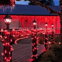 JMEXSUSS 33ft 100 LED Red Christmas Lights Indoor For Room Decor, 8 Modes Red Room String Lights Plug-In, Clear Wire Red Christmas String Lights Outdoor Waterproof For Room, Bedroom, Party - 紅色 - 查看 5