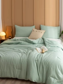 Modern Simple Solid Light Green Bedding Comforter, Washable Super Fine Fiber Soft And Comfortable Quilt - Multicolor - View 2