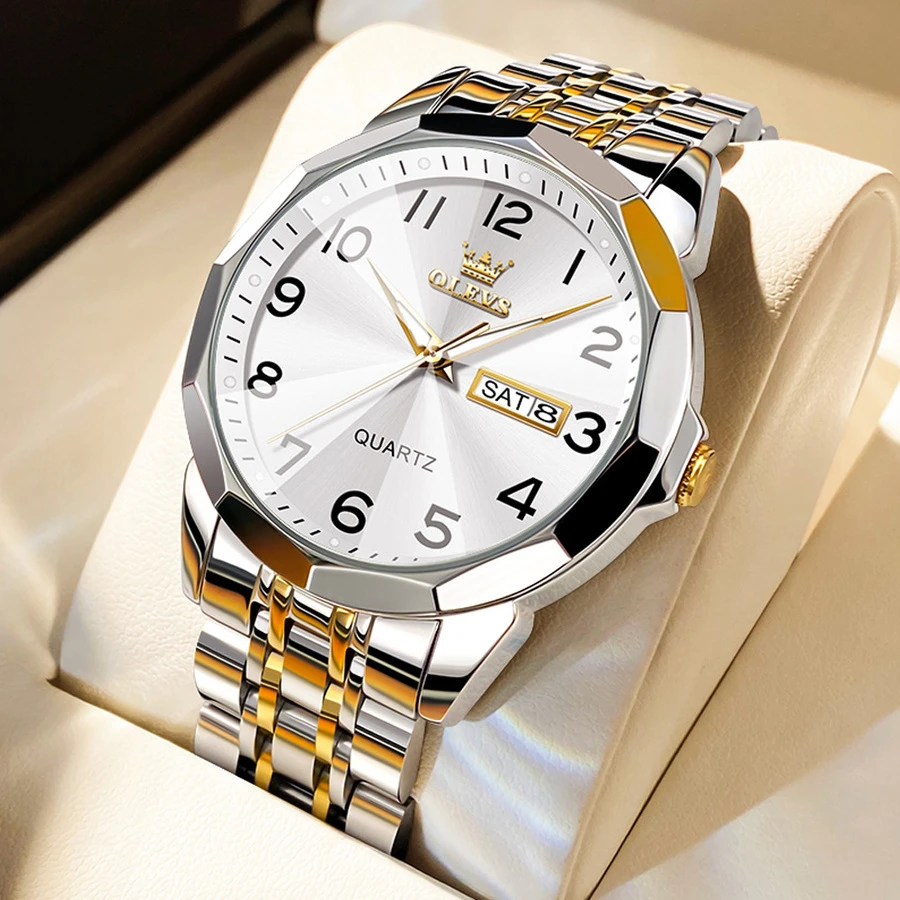 OLEVS. OLEVS Men Watches Gold Silver Business Dress Luxury Wrist Watch Luminous Easy Reader Waterproof Stainless Steel Watch For Men - 彩色 - 查看 1