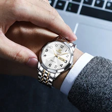 OLEVS. OLEVS Men Watches Gold Silver Business Dress Luxury Wrist Watch Luminous Easy Reader Waterproof Stainless Steel Watch For Men - 彩色 - 查看 2