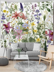 1入組花朵圖案掛毯,現代織物掛毯海報掛飾適用於臥室審美 - 彩色 - 查看 4