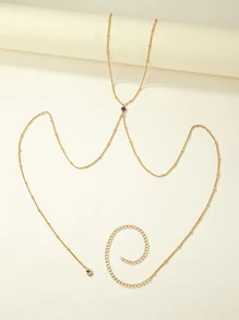 1入組夏日性感時尚藍色寶石項鍊腰鏈混合性,合適適合女孩和女士 - 金黃色 - 查看 2