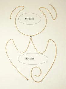 1入組夏日性感時尚藍色寶石項鍊腰鏈混合性,合適適合女孩和女士 - 金黃色 - 查看 4