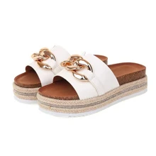Women Chain Decor Sandals, Vacation Summer Flatform Slide Sandals - White - View 3