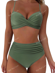 Women's Push-Up Top And High-Waist Bottom Summer Bikini Set
