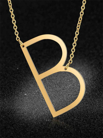1pc Fashion Simple Elegant Lady Style Golden 26 Letters Large Letter Pendant Necklace