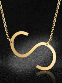 1pc Fashion Simple Elegant Lady Style Golden 26 Letters Large Letter Pendant Necklace