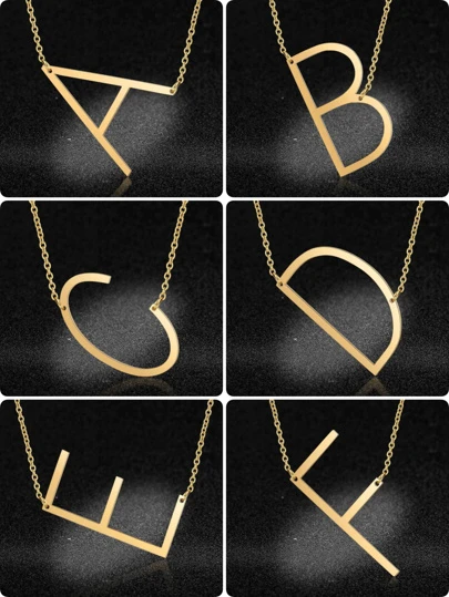 1pc Fashion Simple Elegant Lady Style Golden 26 Letters Large Letter Pendant Necklace