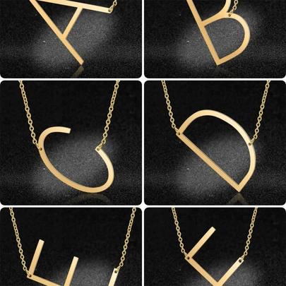 1pc Fashion Simple Elegant Lady Style Golden 26 Letters Large Letter Pendant Necklace