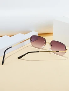 1副男士新款复古金属无框时尚眼镜，时尚嘻哈无框時尚眼鏡 - 灰色 - 查看 3