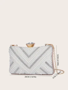 Túi buổi tối sáng bóng được trang trí bằng ngọc trai giả & rhinestone - Màu be - Xem 5