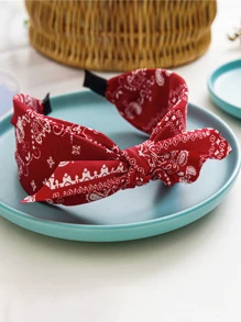 1pc Elegant Cashew Flower Bow Headband, Patterned Wide Brim Headband, Women's Headscarf, Rabbit Ear Elastic Headband, Cute Bow Hair Band, Hair Accessories,Hairband,Hair Hoop Headbands ,Head Piece