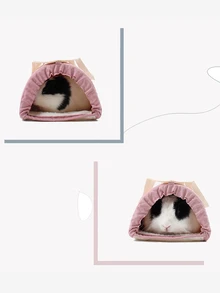 ABLAZE ZAI 1入組粉色織物門簾隱藏式拱形隧道倉鼠屋,適用於室內小寵物飼養