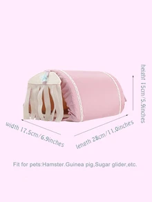 ABLAZE ZAI 1入組粉色織物門簾隱藏式拱形隧道倉鼠屋,適用於室內小寵物飼養