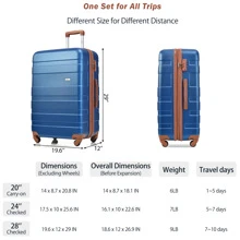MERAX Luggage Sets New Model Expandable ABS Hardshell 3pcs Luggage Hardside Lightweight Durable Suitcase Sets Spinner Wheels Suitcase With TSA Lock 20''24''28'' - 寶藍色 - 查看 2