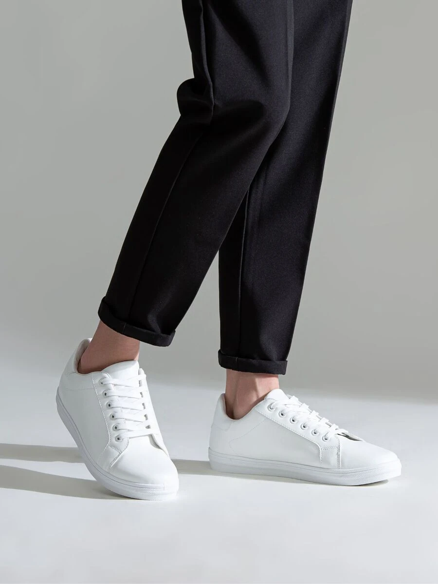 SHOESMALL White Fashion Sneakers Business Casual Shoes For Men - White - View 1