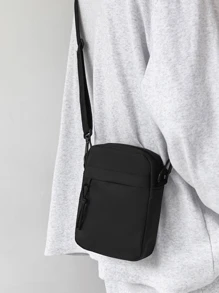 Túi xách đựng tiền xu bằng nylon màu trơn cho trẻ em Túi đeo vai vuông nhỏ cho trẻ em, túi thời trang dành cho bé gái và bé trai - màu đen - Xem 1