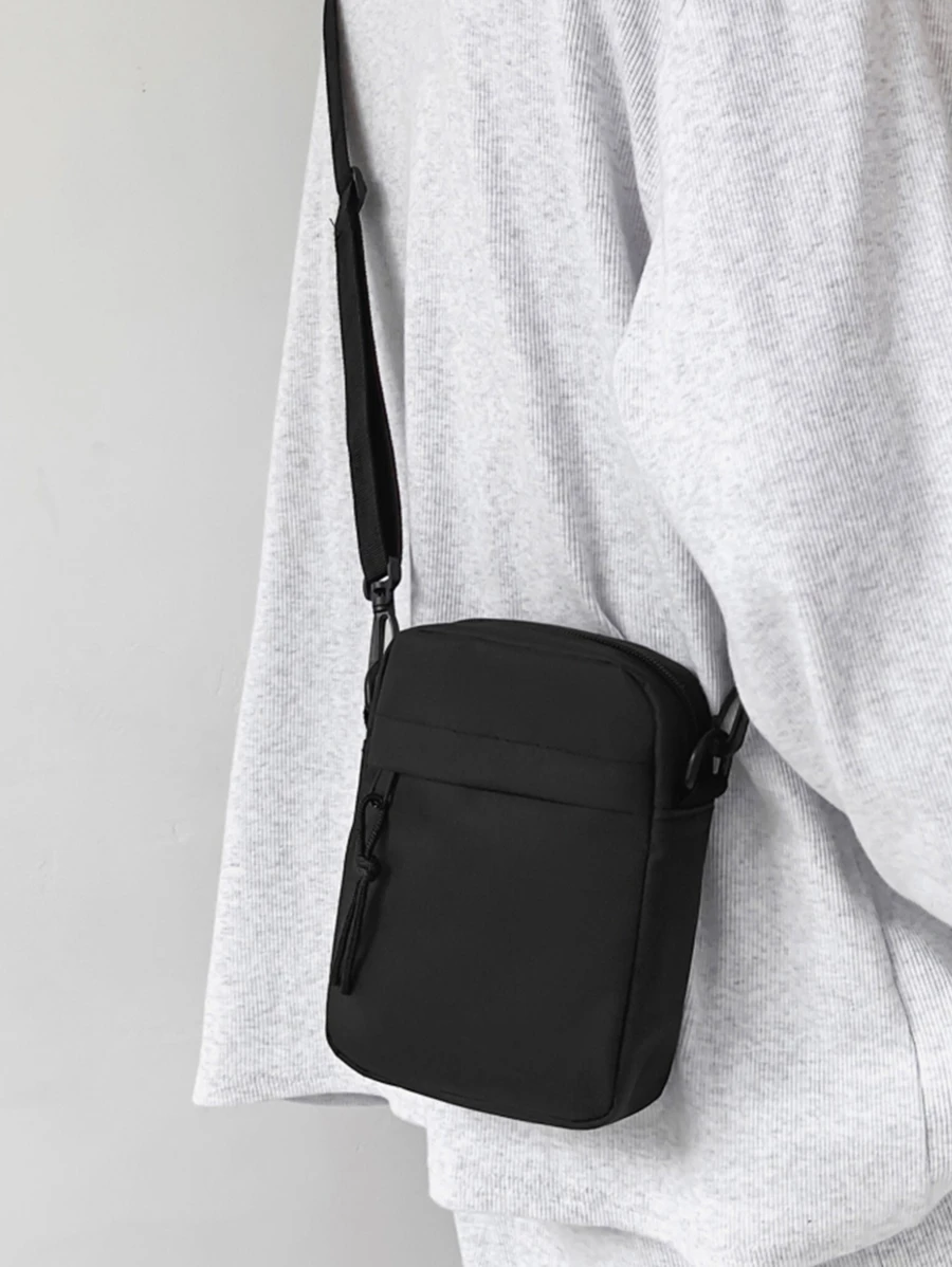 Túi xách đựng tiền xu bằng nylon màu trơn cho trẻ em Túi đeo vai vuông nhỏ cho trẻ em, túi thời trang dành cho bé gái và bé trai - màu đen - Xem 1