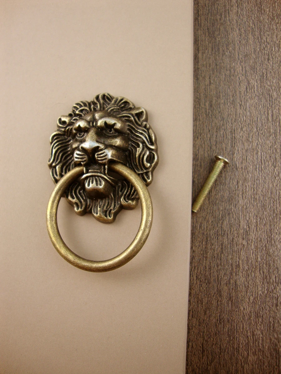 4入組古董獅子頭形狀門圓環和櫥櫃手柄復古鋅合金抽屜把手手柄 - 銅色 - 查看 1
