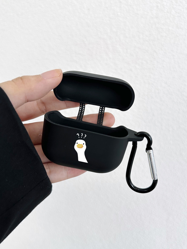 1pc Question Mark Matte White Goose Shaped Earphone Case With Hook, Compatible With Apple Bluetooth Earphones (Earphone Case Only, Earphones Not Included)