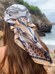 1pc Satin Bohemian Style Geometric Pattern Soft Lightweight Silk Scarf Head Wrap For Daily Life - Multicolor - View 1