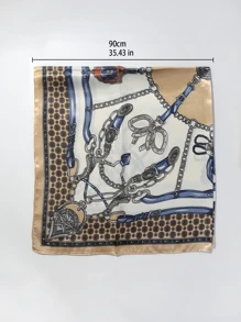 1pc Satin Bohemian Style Geometric Pattern Soft Lightweight Silk Scarf Head Wrap For Daily Life - Multicolor - View 4