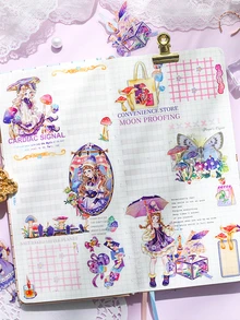 SIMNO 40入組卡通圖案貼紙,可愛金屬質感貼紙,