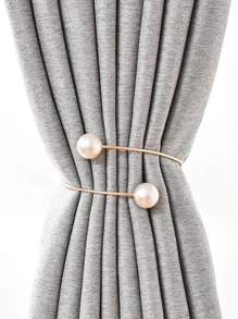 1pc Faux Pearl Decor Curtain Tieback - Gold - View 1