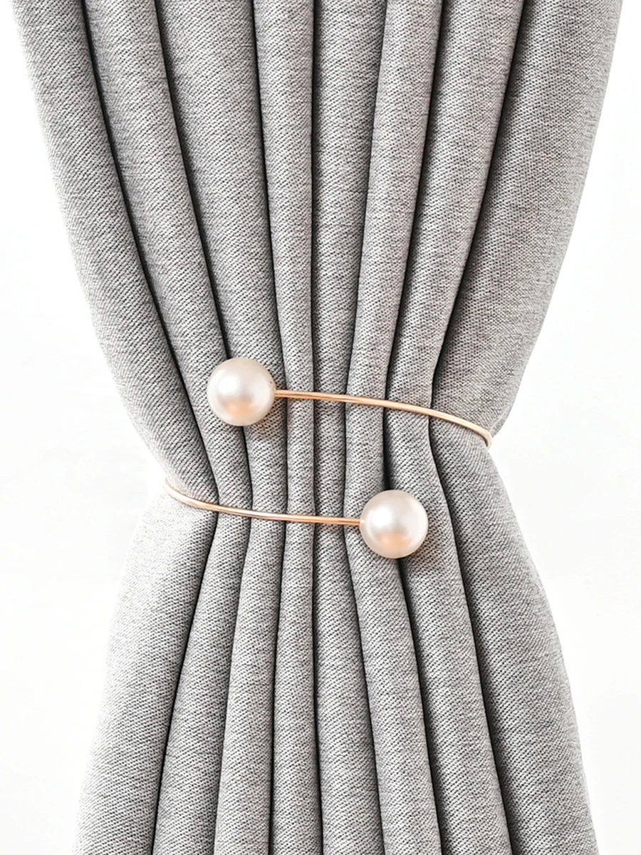 1pc Faux Pearl Decor Curtain Tieback - Gold - View 1