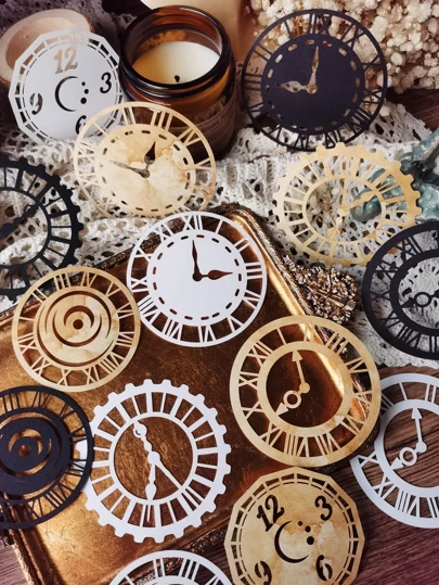 15pcs Clock Pattern Material Paper, Creative Multi-Purpose Decorative Craft Paper For Hand Account Decoration Back To School