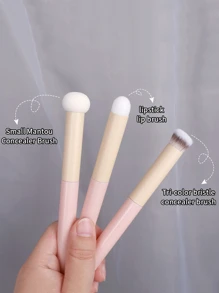 3pcs Makeup Brushes Set, Including Powder & Concealer Brush, Lip Brush, Sponge Applicator,Foundation Brush,Concealer Brush,Blush Brush,Contour Brush,Blush Brush,Bronzer Brush,Powder Brush,Foundation Brush,Blush Brush - Pink - View 1