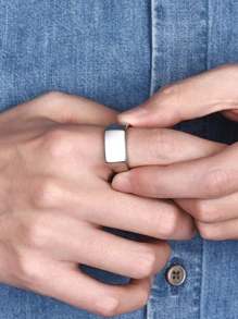 US size 7 Stainless Steel Geometric Ring - Silver - View 2