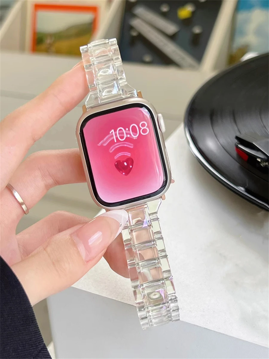1pc Laser Clear Watchband Compatible With Apple Watch - Clear - View 1