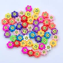 50入組10mm彩虹軟陶珠子DIY配件笑臉花軟陶珠子