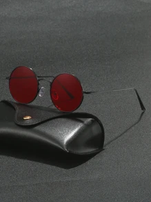 1 Paio di montature di occhiali da uomo vintage rotonde in metallo, adatte per l'estate, la spiaggia, le vacanze, gli ambienti all'aperto, i viaggi e il look scolastico alla moda - Rosso - Visualizzare 2