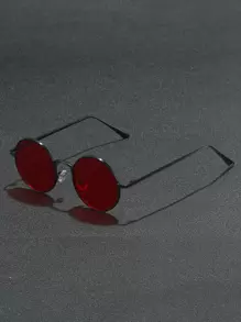 1 Paio di montature di occhiali da uomo vintage rotonde in metallo, adatte per l'estate, la spiaggia, le vacanze, gli ambienti all'aperto, i viaggi e il look scolastico alla moda - Rosso - Visualizzare 4