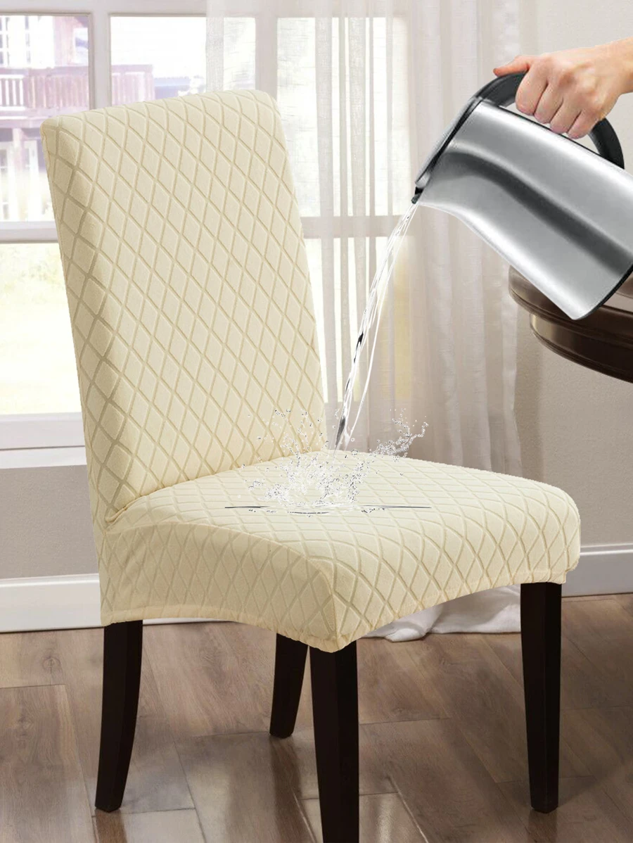 Waterproof Dining Chair Cover Elastic Chair Slipcover Jacquard 1pc - Beige - View 1