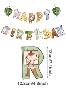 1pc Jungle Animal Happy Birthday Banner Pull Flag, Perfect Decoration Baby Birthday Party Background,Christmas