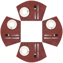 Set Of 4 Wedge-shaped Placemats For Round Table, Heat Resistant And Easy To Clean, Burgundy Red - Burgundy - View 1