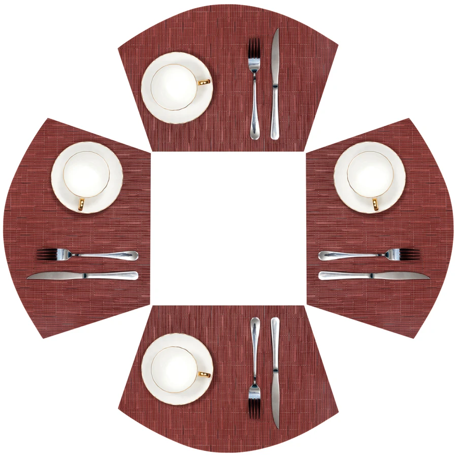 Set Of 4 Wedge-shaped Placemats For Round Table, Heat Resistant And Easy To Clean, Burgundy Red - Burgundy - View 1
