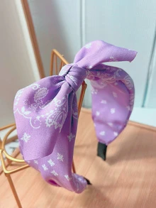 Băng đô trang trí nơ in họa tiết Paisley - Màu tím - Xem 2