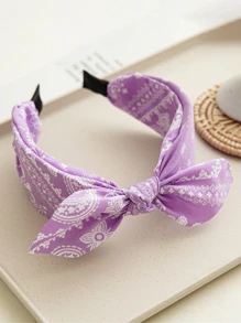 Băng đô trang trí nơ in họa tiết Paisley - Màu tím - Xem 1