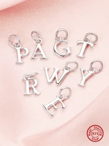 1 PC 6-7 MM Đồng Bằng Chắc Chắn Bạc 925 Ban Đầu Bảng Chữ Cái Charm DIY Thư Tùy Chỉnh Tên Charm - Bạc - Xem 1