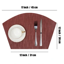 Set Of 4 Wedge-shaped Placemats For Round Table, Heat Resistant And Easy To Clean, Burgundy Red - Burgundy - View 3