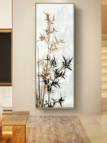 1pc Bamboo Print Unframed Painting, Chinese Style Synthetic Fiber Wall Art Prints, For Home Decor - Multicolor - View 3