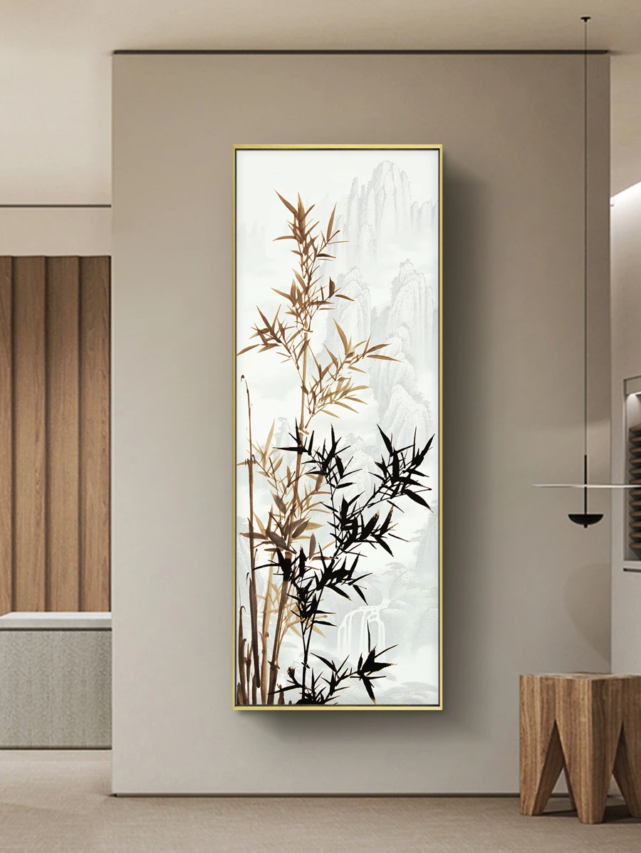 1pc Bamboo Print Unframed Painting, Chinese Style Synthetic Fiber Wall Art Prints, For Home Decor - Multicolor - View 1