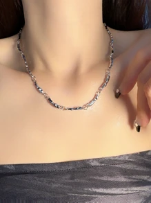 1入組高貴和甜美風黑色鏟愛心形狀鎖骨鏈條,精美和獨特項鍊適合女士 - 銀色 - 查看 3