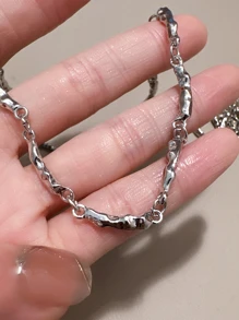 1入組高貴和甜美風黑色鏟愛心形狀鎖骨鏈條,精美和獨特項鍊適合女士 - 銀色 - 查看 5