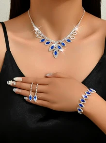 3 piezas Set joya azul con diamante de imitación - azul real - Ver 12